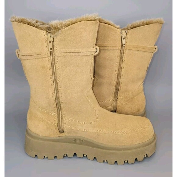 Skechers Suede Chunky Combat Boots Womens 6.5 Tan Strap Side Zip Y2K 90s Grunge - Picture 6 of 16